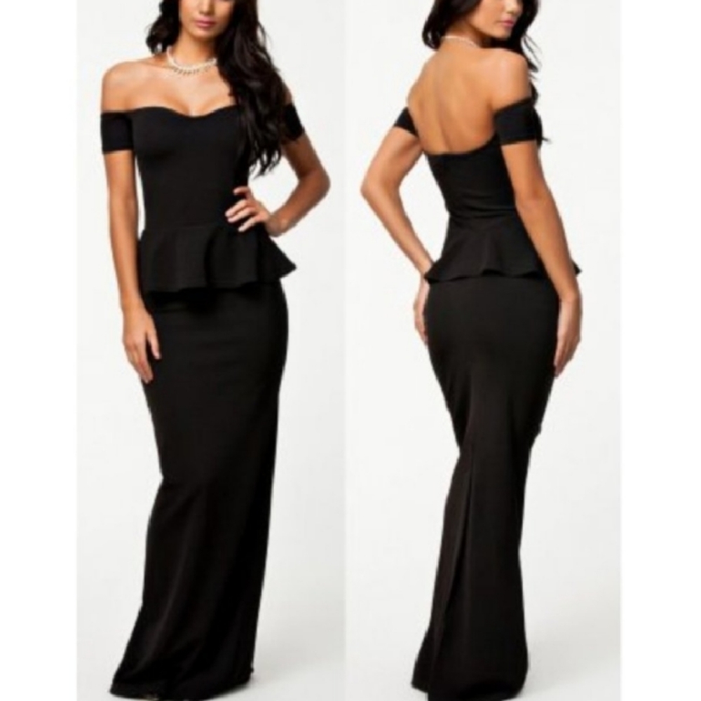 Peplum Maxi Dress With Drop shoulder - Picture 2 of 10